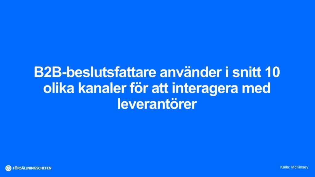 B2B-beslutsfattare använder i snitt 10 olika kanaler för att interagera med leverantörer. Källa: McKinsey. Visualiserad av Försäljningschefen.