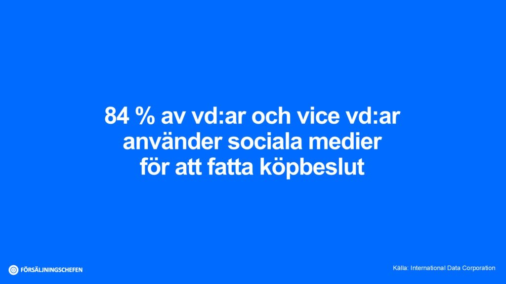 84 % av vd:ar och vice vd:ar använder sociala medier för att fatta köpbeslut. Visualisering: Försäljningschefen.